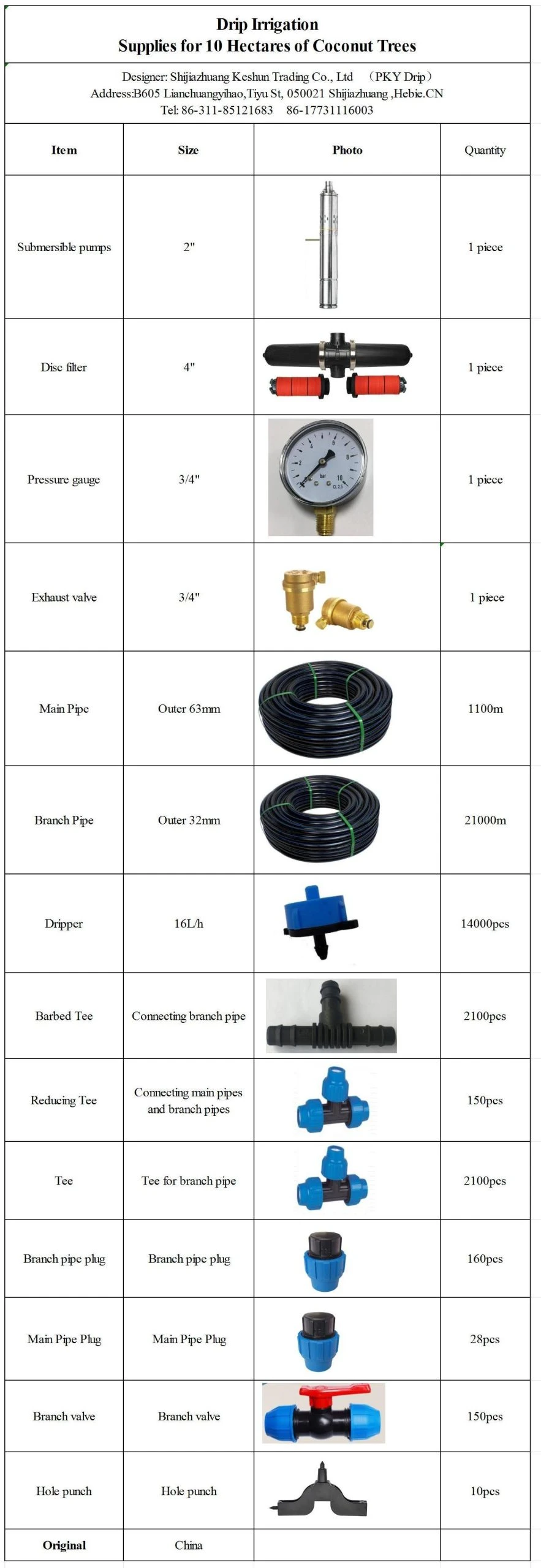 Supplies needed for irrigation